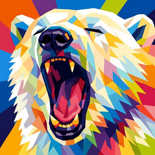 Pop art coloré représentant un ours polaire rugissant