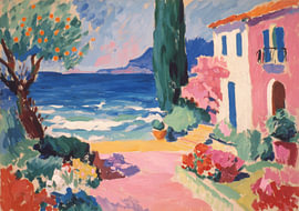 Mediterraan kustlandschap met villa en zee van Niklas Maximilian