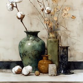 vazen bloemen | Cotton Vases van Blikvanger Schilderijen
