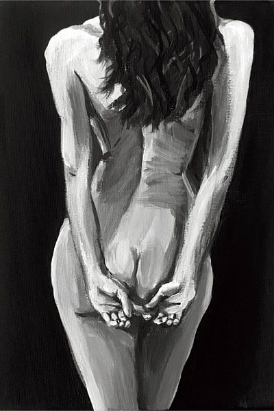 Woman nude back grey tone painting by Krista Kitsz Art