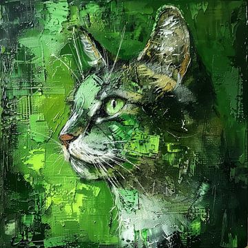 Kattenportret groen Schilderij Impressionisme Textuur Diepte van gm_designs