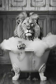 Un lion majestueux dans la salle de bain - Un tableau de salle de bain imposant pour vos toilettes sur Felix Brönnimann