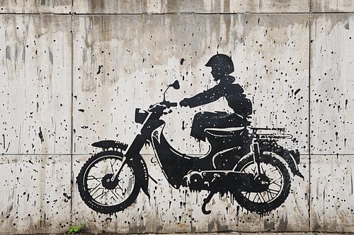 Silhouette de motocycliste sur fond de béton