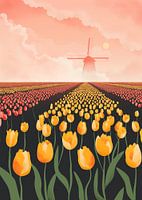 Hollands Tulpenveld met Windmolen