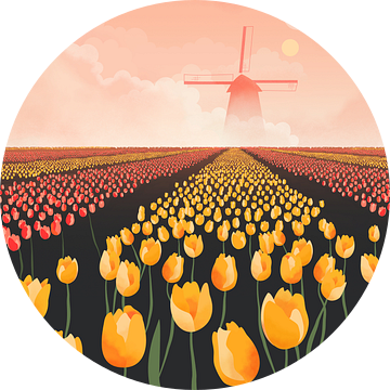 Hollands Tulpenveld met Windmolen van Eduard Broekhuijsen