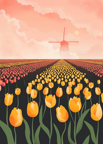 Champ de tulipes hollandais avec moulin à vent