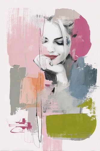 Peinture abstraite - Sourire rose rêveur et élégant sur Joriali Art abstrait