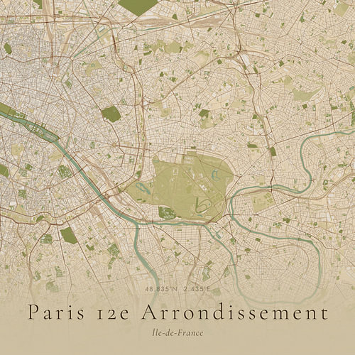 Historische Landkarte des 12. Arrondissements von Paris, Frankreich