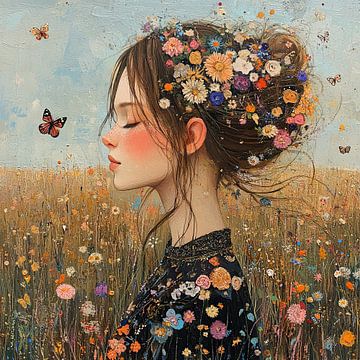 Flower Field | Flower Woman by Eye catching paintings