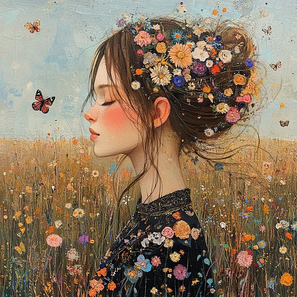 Flower Field | Flower Woman by Eye catching paintings