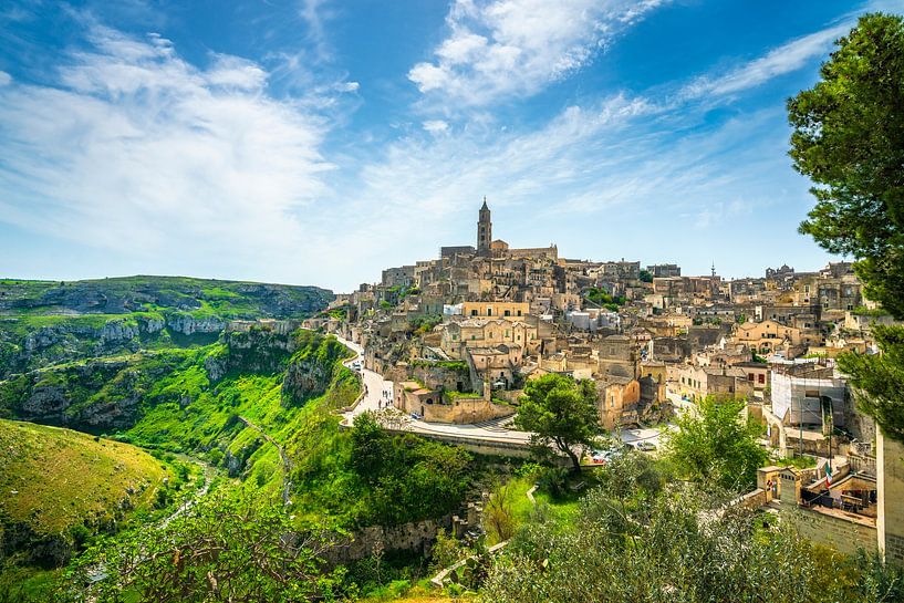 View of the Sassi of Matera and the canyon, Italy by Stefano Orazzini