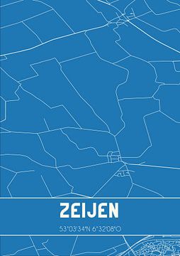 Blauwdruk | Landkaart | Zeijen (Drenthe) van MijnStadsPoster