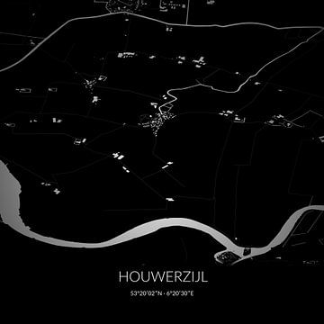 Zwart-witte landkaart van Houwerzijl, Groningen. van Rezona