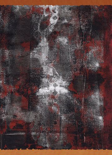 Moderne abstracte kunst. Organische vormen in warm bruin, roest en zwart.