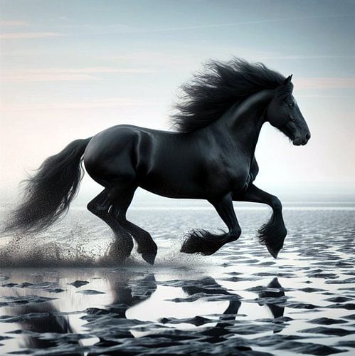 Het Friese paard langs de wadden kust 6 van Yvonne van Huizen