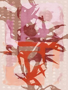 Bloemen echo's. Abstracte botanische kunst. Bladeren in paars, beige, rood. van Dina Dankers