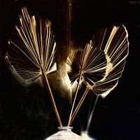 Still life golden dried palm tree leaves
