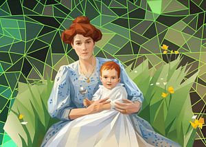 Eine Mutter mit Kind auf der Wiese