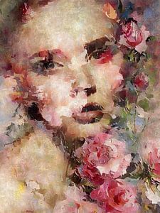 Flower Girl | Een portret van een mooie vrouw omringd door bloemen van Wil Vervenne