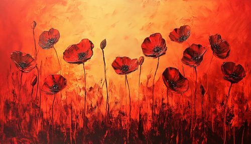 Abstracte rode bloemen panorama