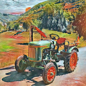 Tractor Fendt Dieselross in aquarel stijl