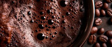 Koffiegenot: schuim en bonen close-up van Poster Art Shop