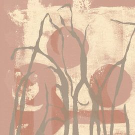 Moderne botanische Kunst. Gräser in Taupe, Rosa Terra und hellem Creme. von Abstrakte minimalistische Kunst