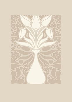 Grafische kunst Tulpen in vaas – Beige 2.0 – Muur galerie - Japandi – Abstract