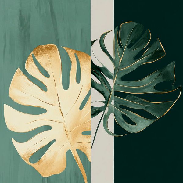 Blätterdesign Gold Grün von Poster Art Shop