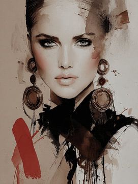 Portrait moderne dans les tons de terre avec accent rouge