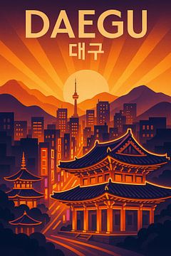 Daegu Sunset Skyline - Palgongsan Glow & Traditionelle Dächer