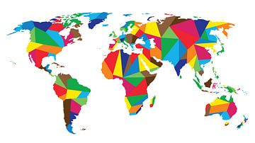 Geometrische Wereldkaart met vrolijke kleuren van WereldkaartenShop