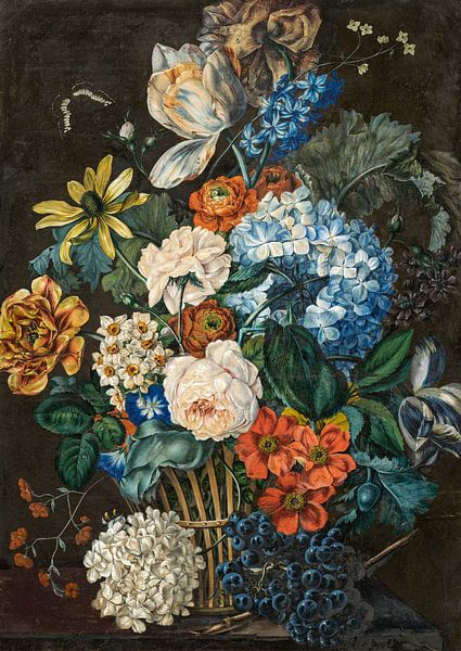 Still Life with Flowers and Grapes, Leopold Zinnögger by Masterful Masters