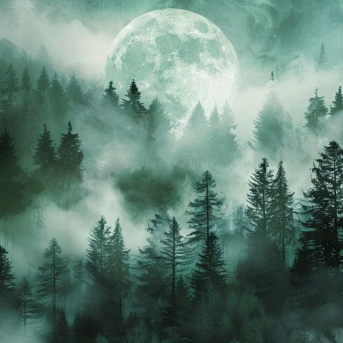 Mist in het maanlicht - Mystiek bos