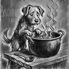 Finding the dog in the pot ( proverb / saying ) by Jose Lok