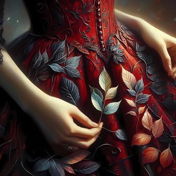 Rode jurk met bladeren van Tatjana Korneeva