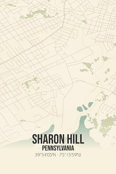 Vintage landkaart van Sharon Hill (Pennsylvania), USA. van MijnStadsPoster
