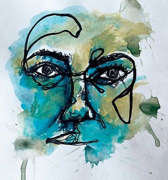 Kleurrijk portret met abstracte lijnen van Cynthia Vaders