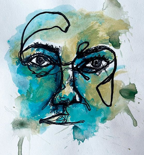 Buntes Porträt mit abstrakten Linien von Cynthia Vaders
