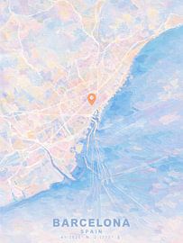 Verträumter Stadtplan von Barcelona – impressionistische Pastellkunst – moderne Wanddekoration für Reisende