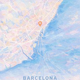 Dreamy Barcelona City Map Impressionist Pastel Art — Modern Travel Wall Decor by Media Jeka