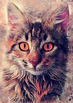 Cat animal watercolor art #cat #kitten by JBJart Justyna Jaszke
