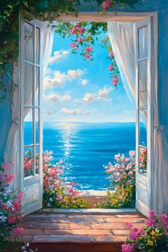 Raam met uitzicht op zee van Poster Art Shop