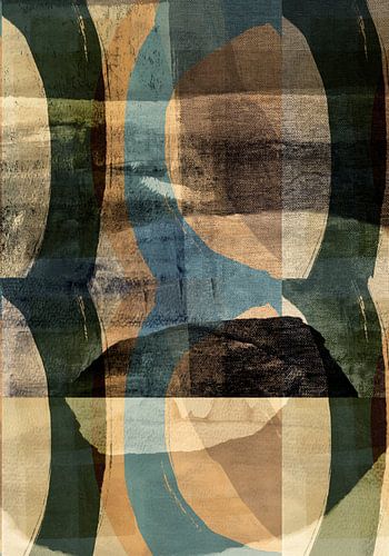 Motif organique en bleu, vert et marron sur lin