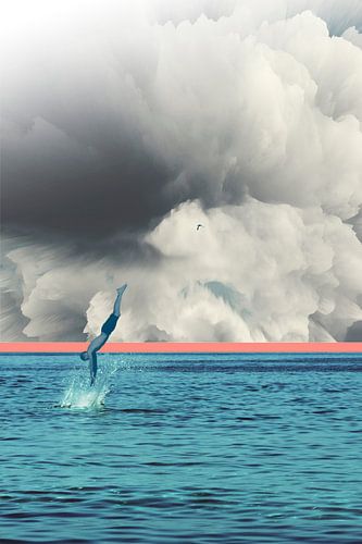 Erwartungen - Abstrakte Collage mit Wasserspringer