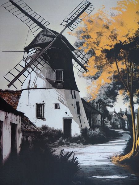 Flämische Windmühle Dorf Idylle Nostalgie Herbstfarben von gm_designs