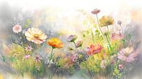 Dromerig Schilderij van een bloementuin in pastel