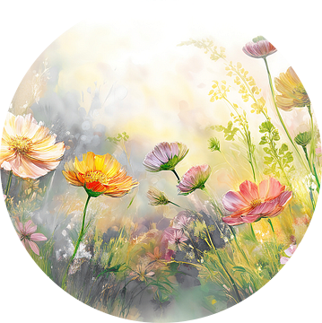 Dromerig Schilderij van een bloementuin in pastel van Studio Pieternel