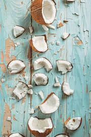 Coconuts on a blue surface by Poster Art Shop