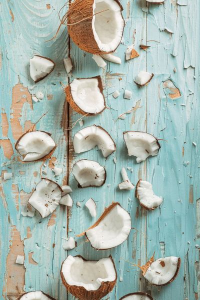 Coconuts on a blue surface by Poster Art Shop